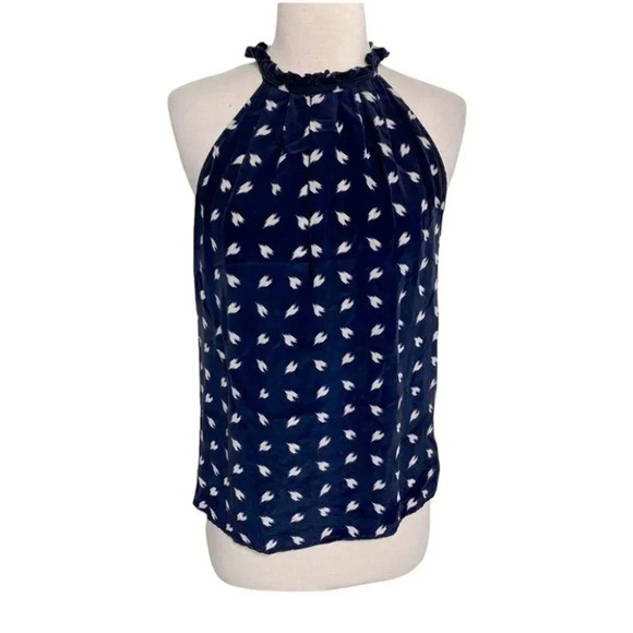 Cynthia Rowley XS bluewhite silk ruffle halter‎ top - Picture 1 of 5